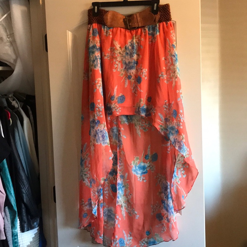 Belted hi- low skirt